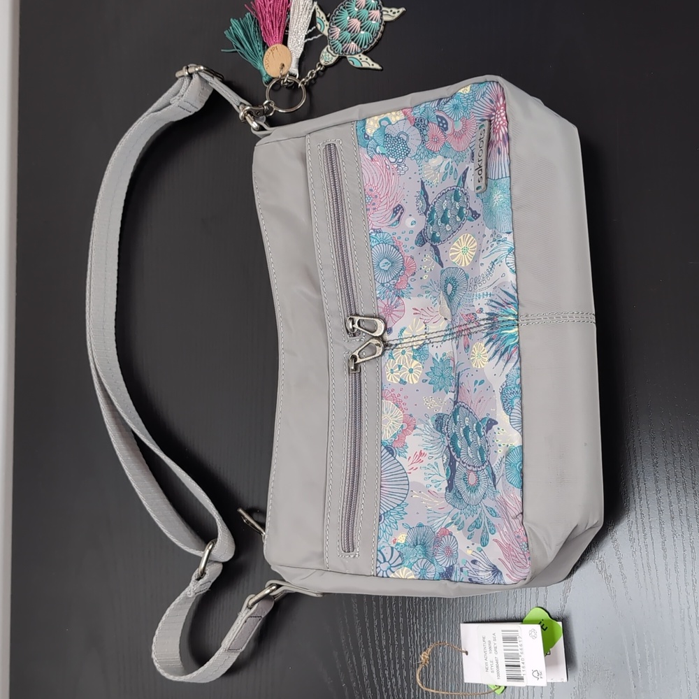 Sakroots New Adventure Willow Hobo in Grey Seascape Turtles